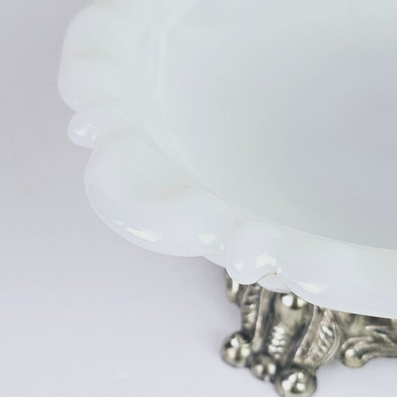 Vintage Thumbprint Milk Glass Pedestal Soap Dish, Ashtray, Nut Dish - Picture 7 of 7